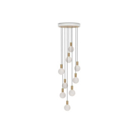 Tala Large White Canopy With 9 Oak Pendants and 9 Sphere IV Bulbs