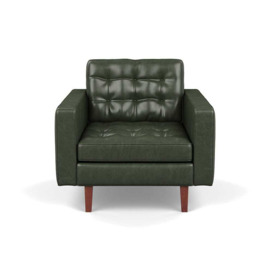 Heal's Hepburn Armchair Stonewash Leather Vintage Green 278 Walnut Feet