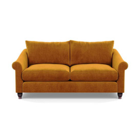 Heal's Devon 3 Seater Sofa Smart Luxe Velvet Cognac Walnut Stained Feet