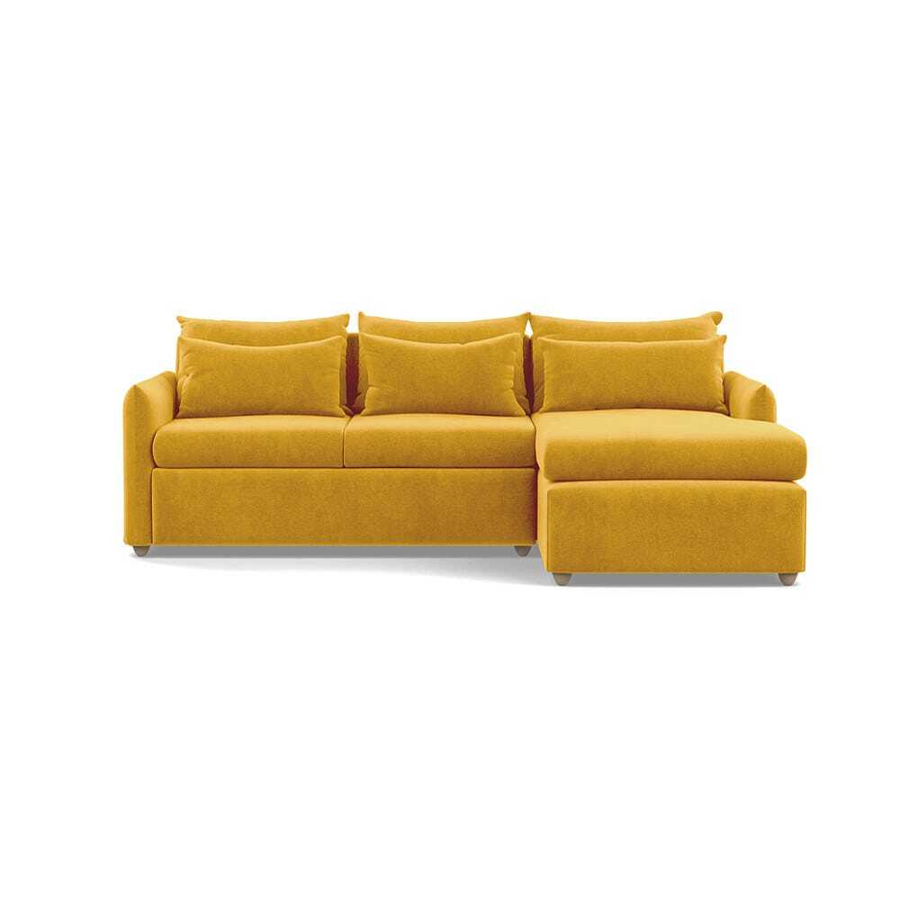 Heal's Pillow Medium RHF Corner Chaise Sofa Bed Smart Luxe Velvet Canary Natural Oak Feet - Heal's UK Bedroom Furniture