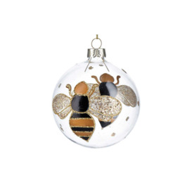 Gisela Graham Glass Clear Ball Bauble Black/Gold Bumble Bee