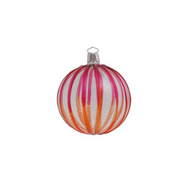 Thie Glass Stripe Bauble 8cm Pink/Orange