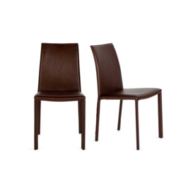 Heal's Byron II Pair of Dining Chairs Brown Leather