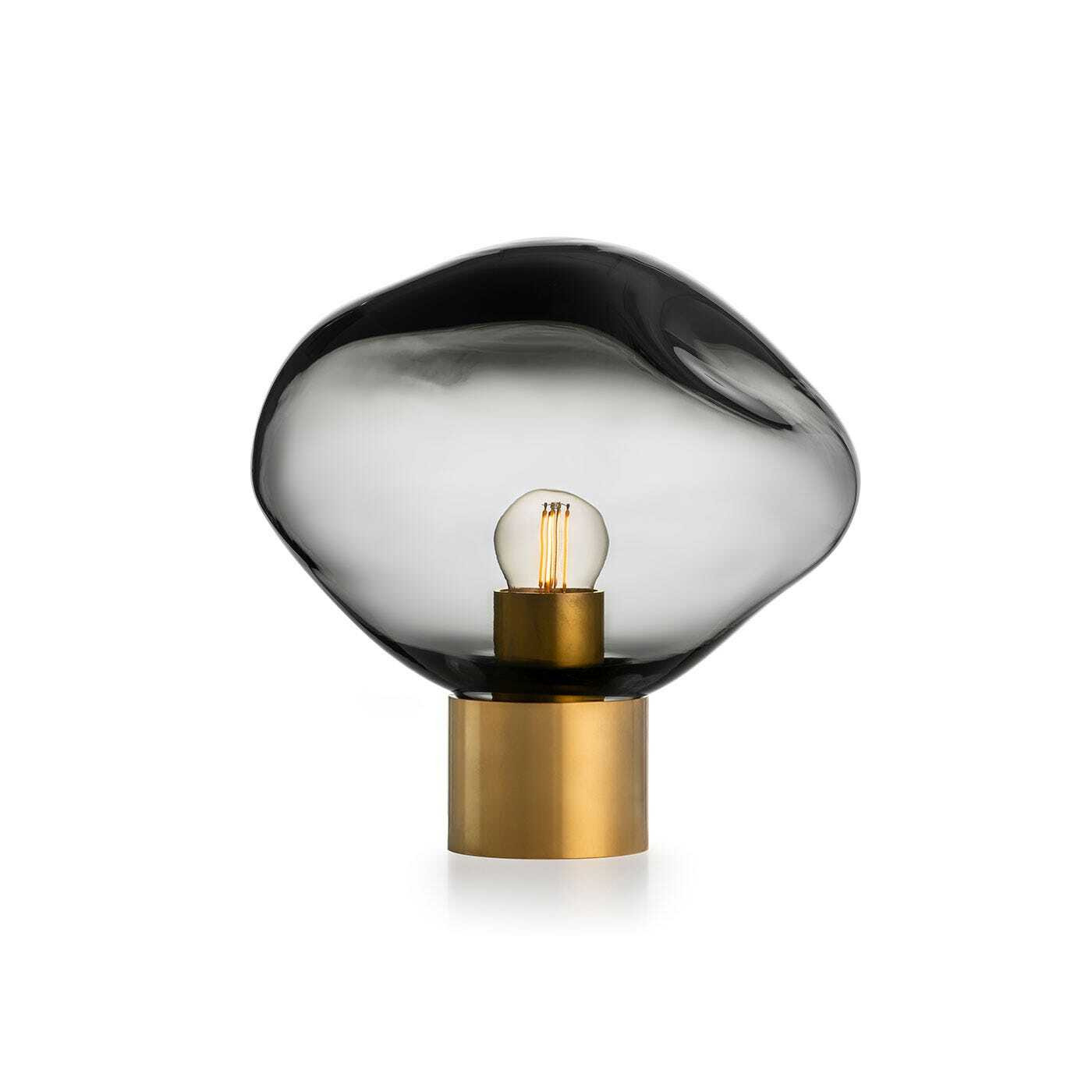 Hadeland Glassverk Crystal Stone Table Lamp Grey & Brass