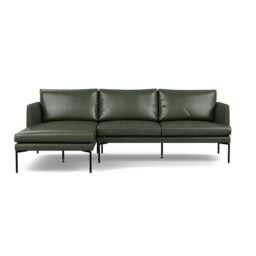 Heal's Matera Left Hand Facing Chaise Sofa Leather Stonewash Vintage Green 278 Black Feet