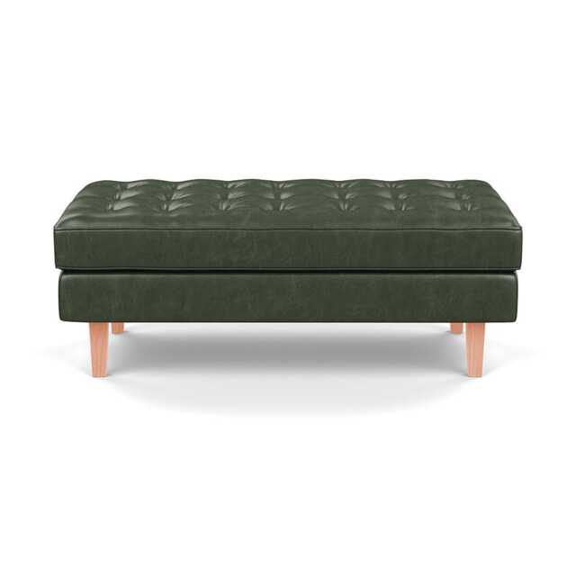 Heal's Hepburn Ottoman Stonewash Leather Vintage Green 278 Natural Feet - image 1