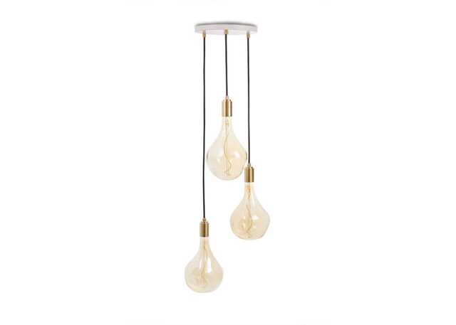 Tala Small White Canopy With 3 Brass Pendants and 3 Voronoi II Bulbs