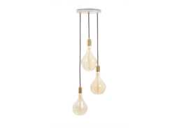 Tala Small White Canopy With 3 Brass Pendants and 3 Voronoi II Bulbs