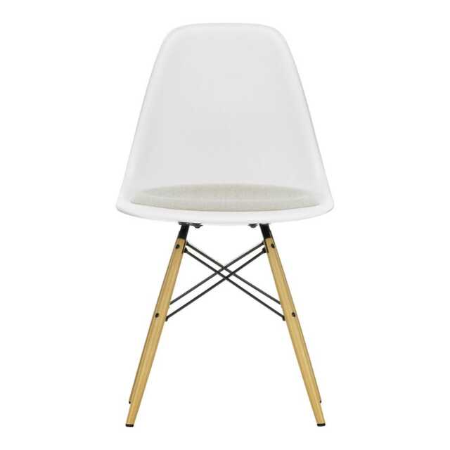 Vitra Eames DSW Side chair RE in Cotton White Hopsak 79 Warmgrey/iv, 02 Base, 05 glides