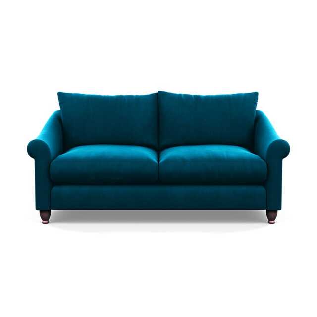 Heal's Devon 3 Seater Sofa Velvet Teal Walnut Stained Feet