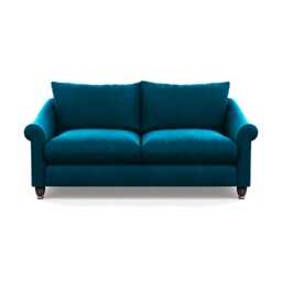 Heal's Devon 3 Seater Sofa Velvet Teal Walnut Stained Feet