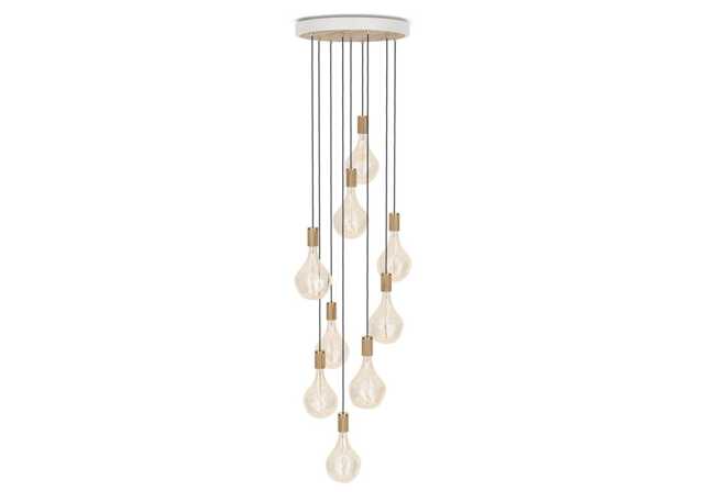 Tala Large White Canopy With 9 Oak Pendants and 9 Voronoi II Bulbs - image 1