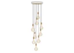 Tala Large White Canopy With 9 Oak Pendants and 9 Voronoi II Bulbs - thumbnail 1