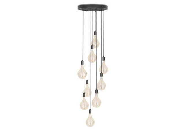 Tala Large Black Canopy With 9 Graphite Pendants and 9 Voronoi II Bulbs