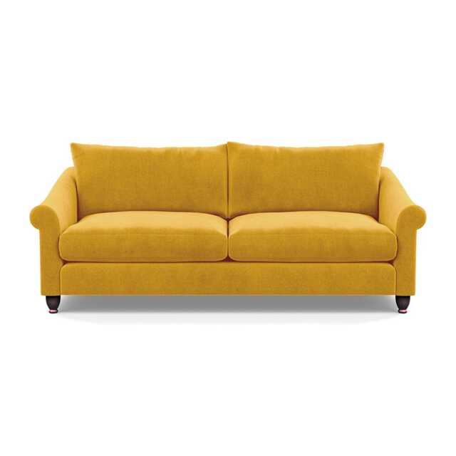 Heal's Devon 4 Seater Sofa Smart Luxe Velvet Canary Walnut Stained Feet
