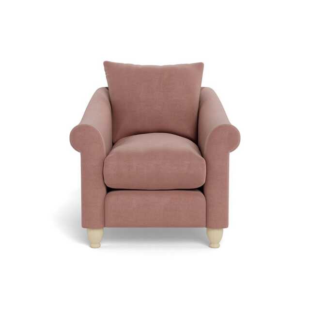 Heal's Devon Armchair Smart Luxe Velvet Dusky Pink Natural Beech Feet