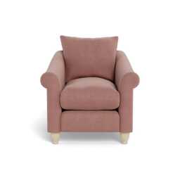 Heal's Devon Armchair Smart Luxe Velvet Dusky Pink Natural Beech Feet