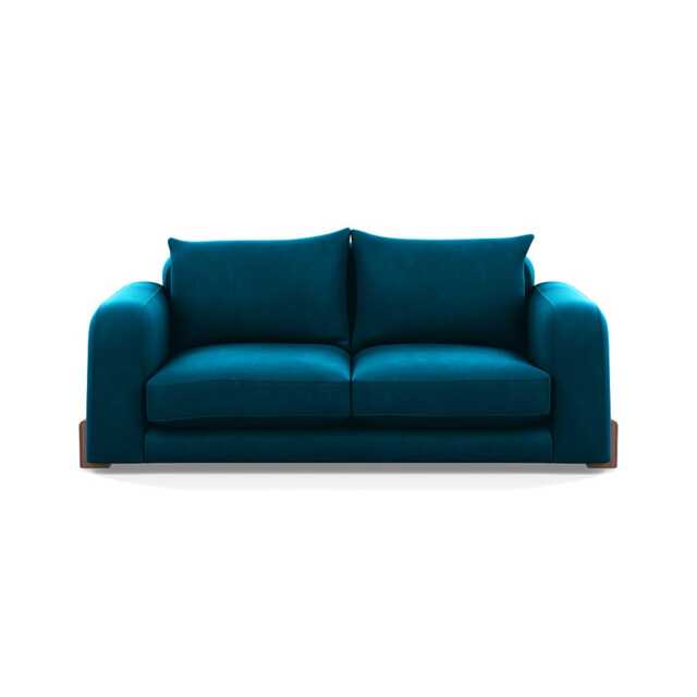 Heal's Nuvola 3 Seater Sofa Velvet Teal Walnut Stained Feet