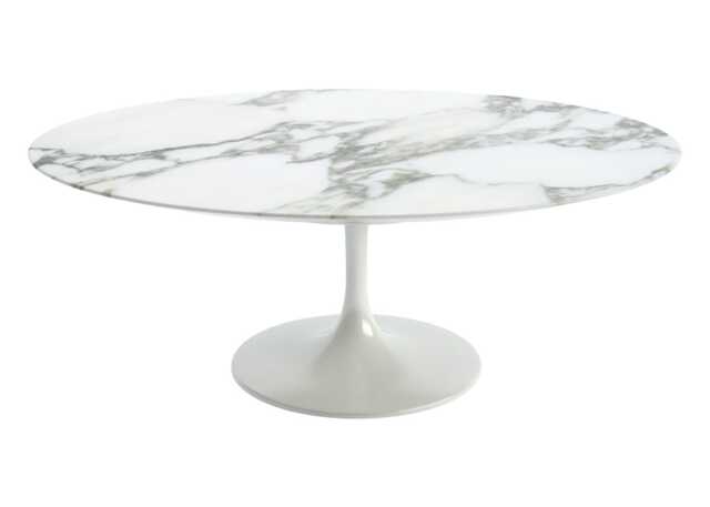Knoll Saarinen Coffee Table with White Base in Arabescato 107cm