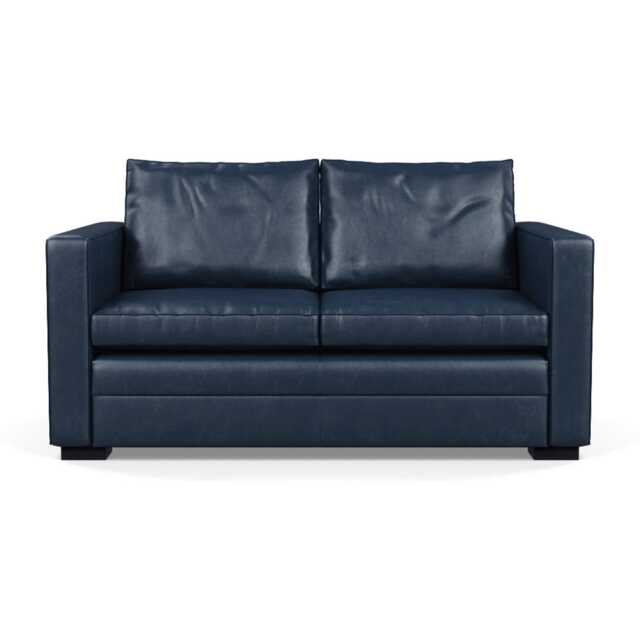 Heal's Palermo 2 Seater Sofa Leather Stonewash Navy Blue 279 Black Feet