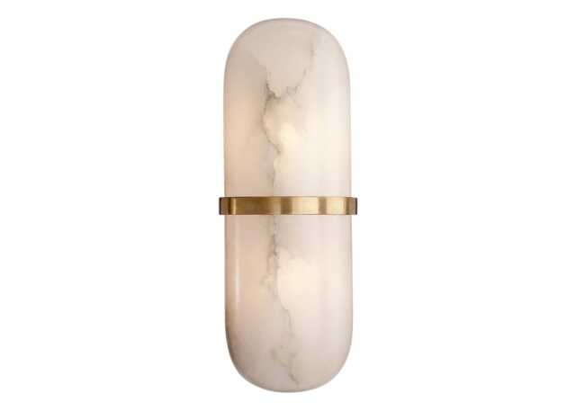 Visual Comfort Melange Pill Form Sconce Wall Light Antique-Burnished Brass & Alabaster