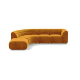 Heal's Lilli Left Hand Facing Curved Corner Sofa Smart Luxe Velvet Cognac Natural Beech Feet