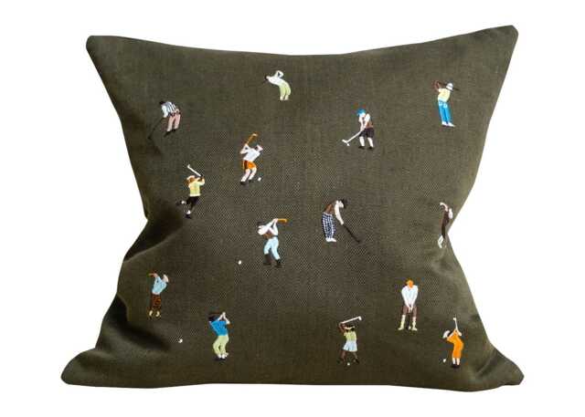 Fine Little Day Golfers Embroidered Cushion 48 x 48cm