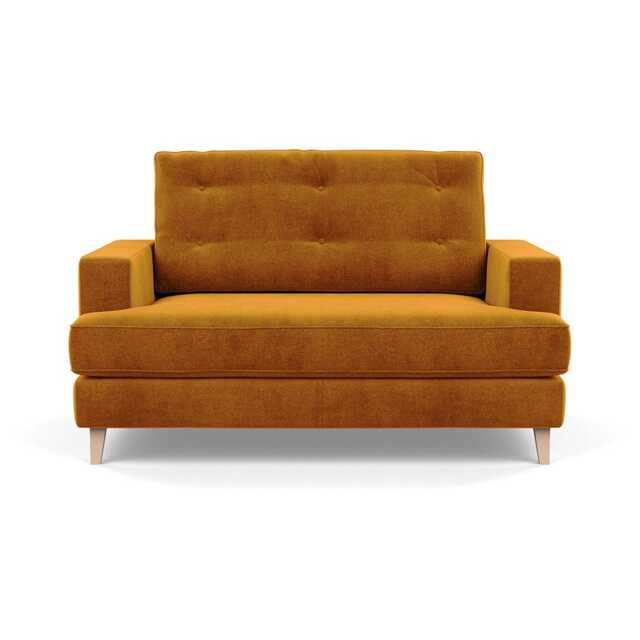 Heal's Mistral Loveseat Smart Luxe Velvet Cognac Natural Feet