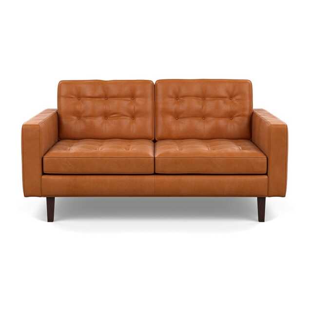 Heal's Hepburn 2 Seater Daino Leather Treacle Black Feet