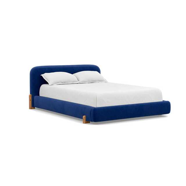 Heal's Nuvola King Bed Smart Luxe Velvet Azure Natural Oak Feet