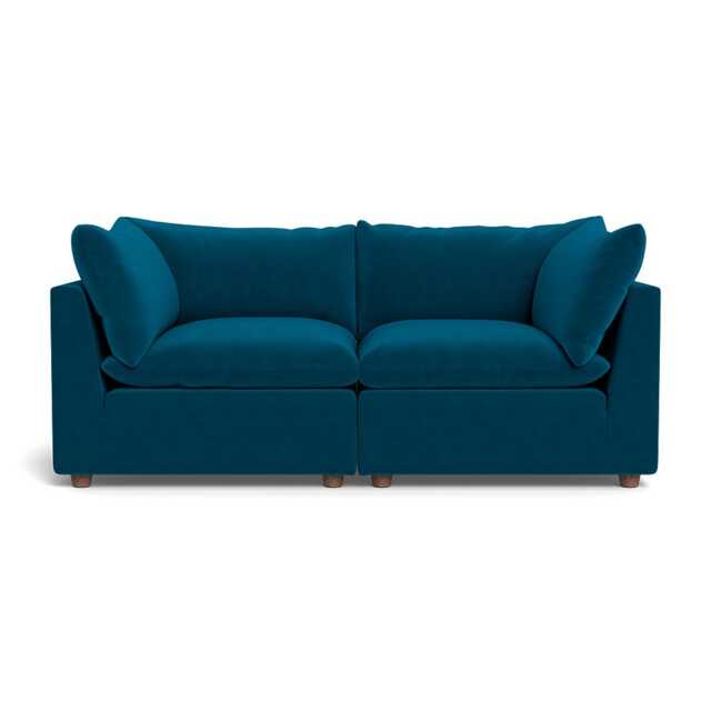 Heal's Astrid 3 Seater Sofa Velvet Teal Walnut Stained Beech Feet