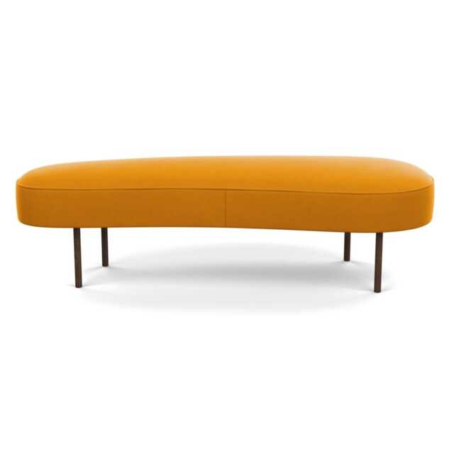 Heal's Isola Large Ottoman Nobilis Velvet Mustard Bronze Feet