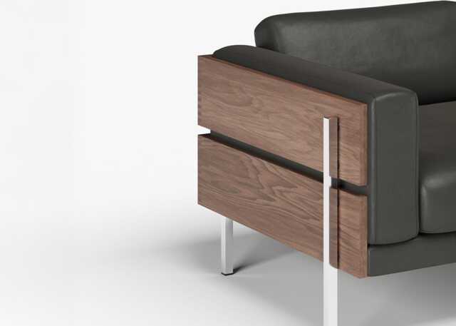 Case Forum 2 Seater Sofa Walnut Frame / Black leather