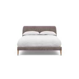 Heal's Wallis Bedstead Double Smart Luxe Velvet Mushroom Walnut Feet - thumbnail 1