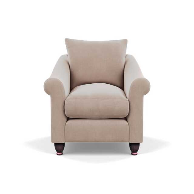 Heal's Devon Armchair Smart Velvet Pebble Walnut Stained Feet