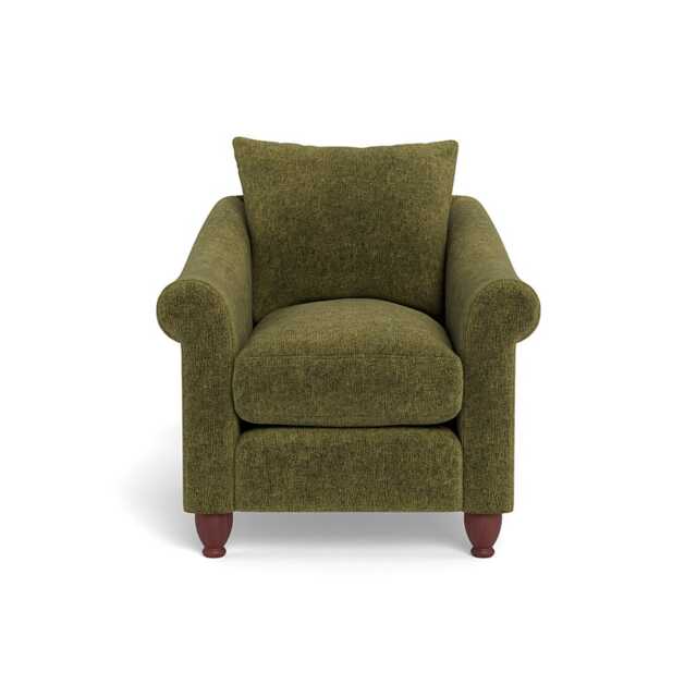 Heal's Devon Armchair Boucle Velvet Wilder Walnut Stained Beech Feet