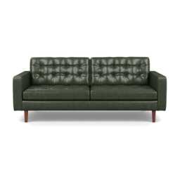 Heal's Hepburn 3 Seater Stonewash Leather Vintage Green 278 Wenge Feet