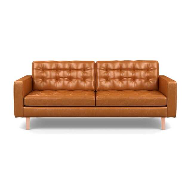 Heal's Hepburn 3 Seater Stonewash Leather Toffee 277 Walnut Feet - image 1