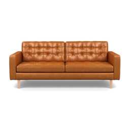 Heal's Hepburn 3 Seater Stonewash Leather Toffee 277 Walnut Feet