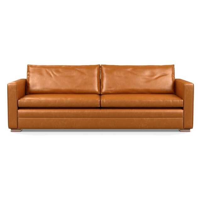 Heal's Palermo 5 Seater Sofa Stonewash Leather Toffee 277 Brass and Walnut Feet
