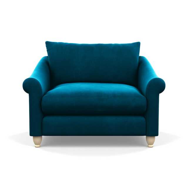 Heal's Devon Loveseat Velvet Teal Natural Feet - image 1