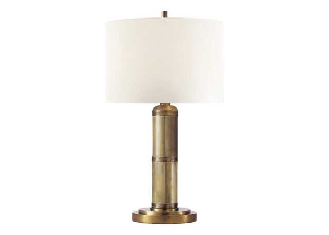 Visual Comfort Longacre Table Lamp Hand-Rubbed Antique Brass & Linen Shade Small