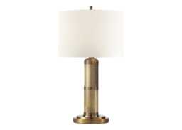 Visual Comfort Longacre Table Lamp Hand-Rubbed Antique Brass & Linen Shade Small