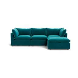Heal's Astrid Right Hand Facing Corner Sofa Smart Velvet Petrol Walnut Stained Beech Feet