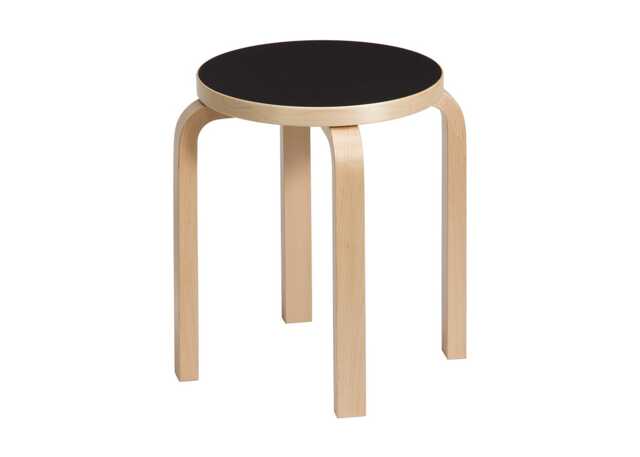 Stool E60 Natural Lacquered Birch Black Linoleum