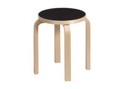 Stool E60 Natural Lacquered Birch Black Linoleum