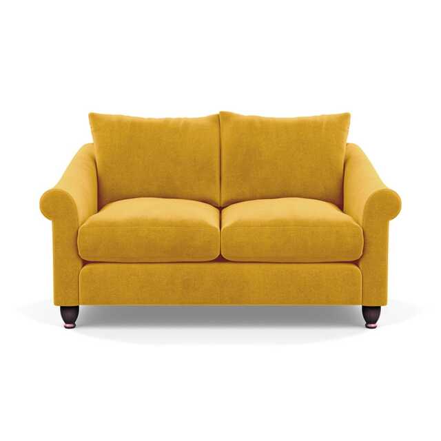 Heal's Devon 2 Seater Sofa Smart Luxe Velvet Canary Walnut Stained Feet - image 1