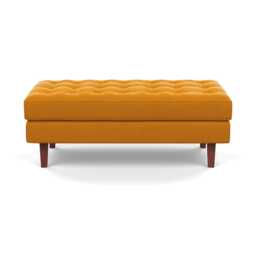 Heal's Hepburn Ottoman Nobilis Velvet Mustard Walnut Feet