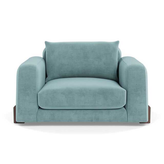 Heal's Nuvola Loveseat Smart Luxe Velvet Mineral Blue Walnut Stained Feet