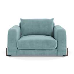 Heal's Nuvola Loveseat Smart Luxe Velvet Mineral Blue Walnut Stained Feet